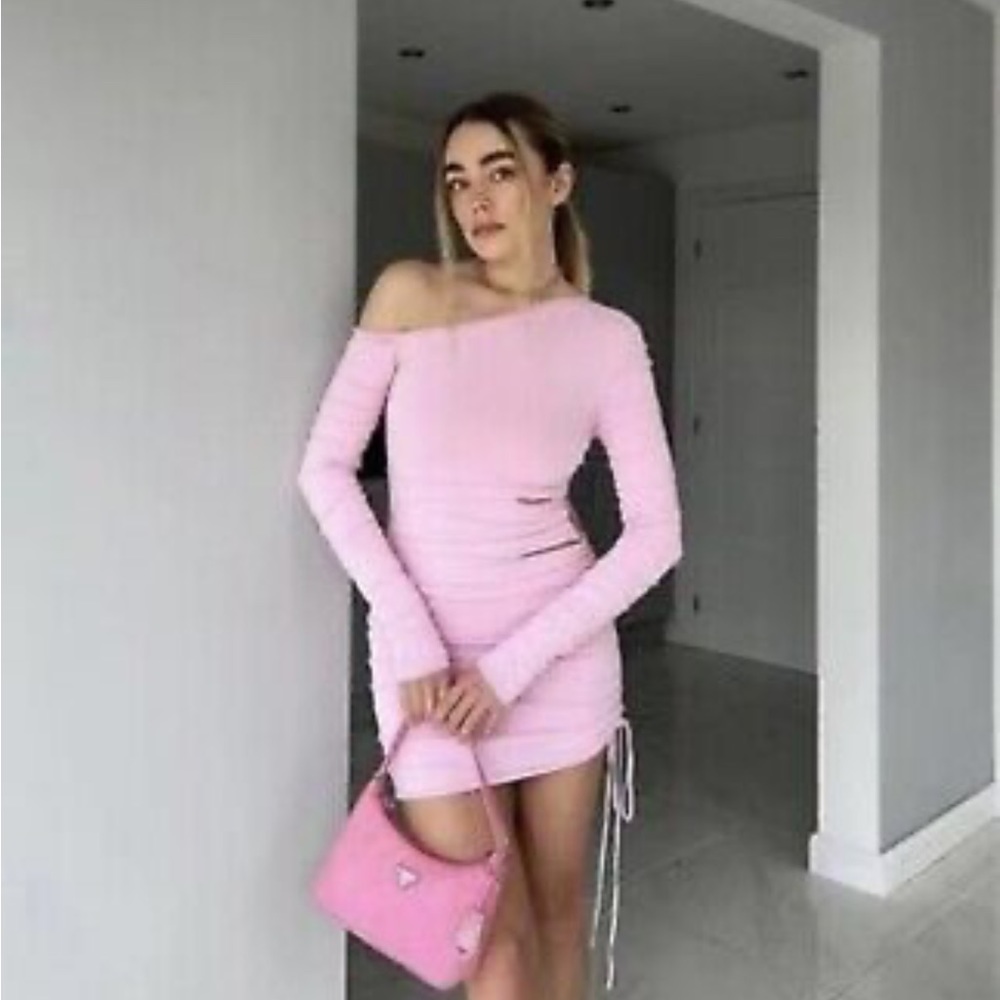 New Zara Draped Knit Bubble Gum Mini Dress
